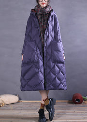 Boho Purple Hooded Pockets Duck Down Down Coats Winter
