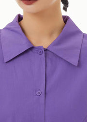 Boho Purple Peter Pan Collar Wrinkled Cotton Long Dress Spring
