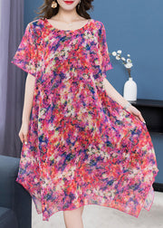 Boho Purple Print Asymmetrical Design Patchwork Chiffon Dresses Summer
