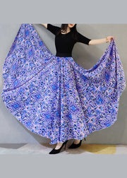 Boho Purple Wrinkled Print Exra Large Hem Loose Cotton Skirts Spring