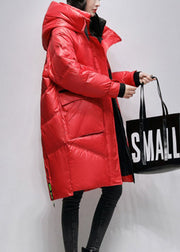 Boho Red Loose fashion Pockets Winter Duck Down Coat