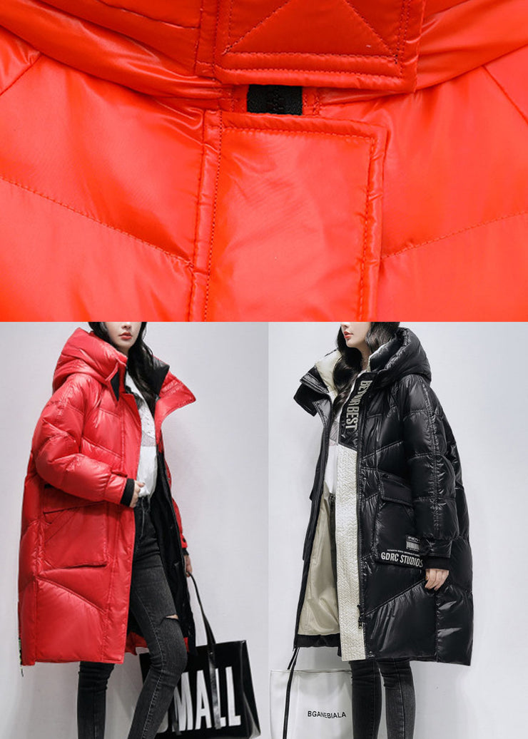Boho Red Loose fashion Pockets Winter Duck Down Coat