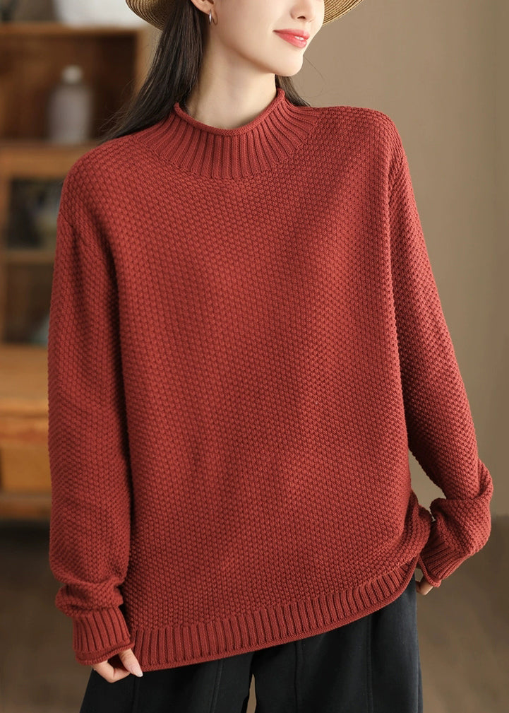 Boho Red Oversized Thick Knit Sweaters Winter
