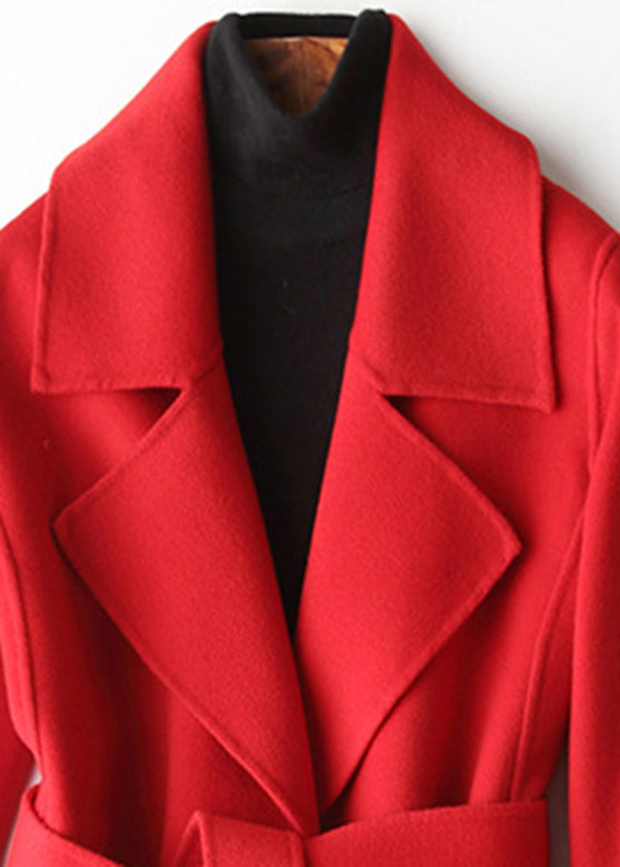 Boho Red Turtleneck Solid Woolen Coats Fall