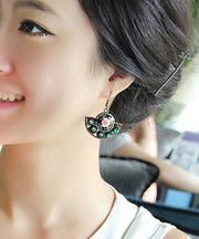Boho Retro Floral Green Jade Patchwork Drop Earrings