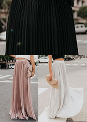 Boho Solid Black Elastic Waist Chiffon Pleated Skirts summer