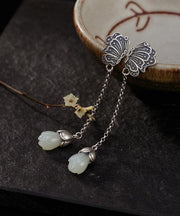 Boho Sterling Silver inlaid Jade Butterfly Drop Earrings