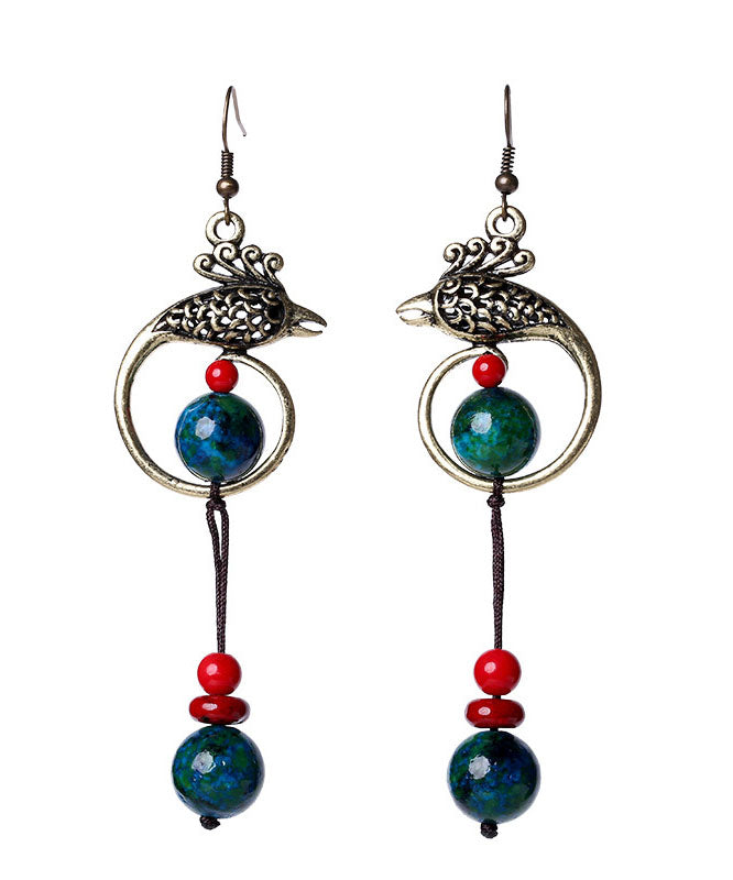 Boho Vintage Turquoise Handmade Tassel Metal Drop Earrings