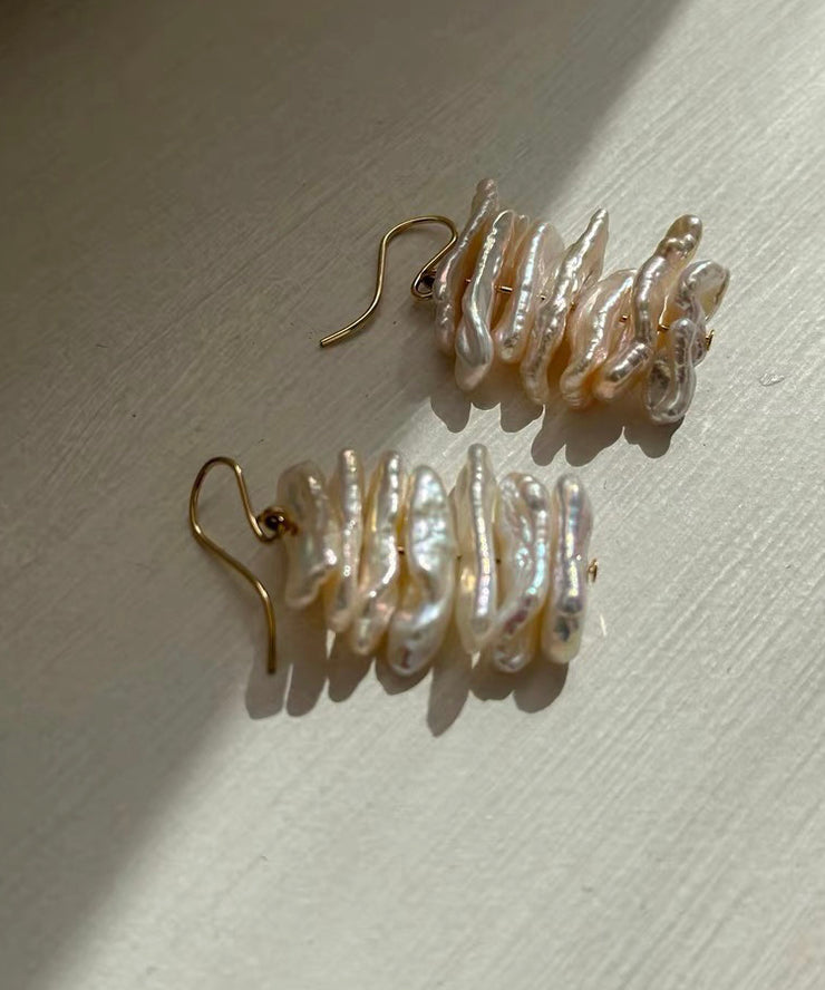 Boho White 14K Gold Irregular Pearl Drop Earrings