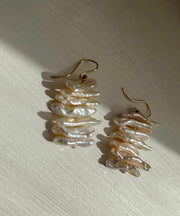 Boho White 14K Gold Irregular Pearl Drop Earrings