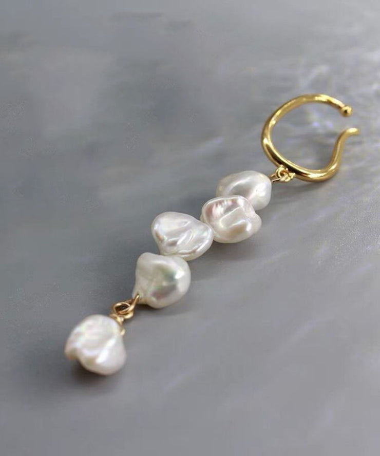 Boho White Alloy Asymmetric Pearl Drop Earrings