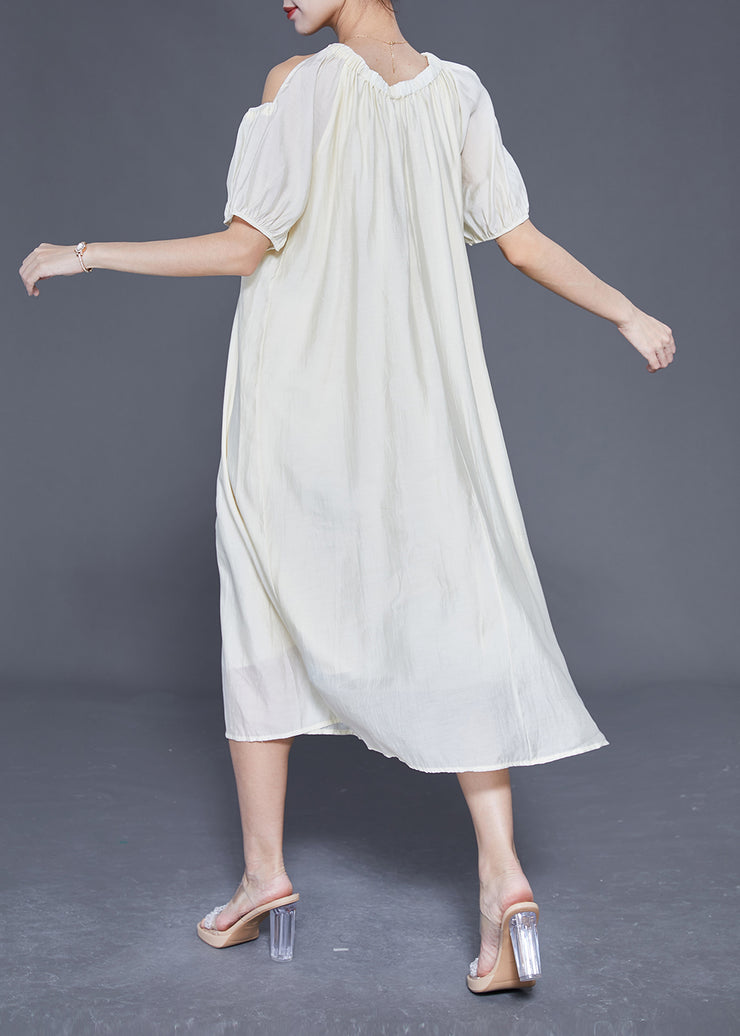 Boho White Cold Shoulder Original Design Silk Long Dress Summer