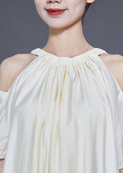 Boho White Cold Shoulder Original Design Silk Long Dress Summer