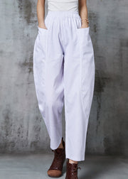 Boho White Elastic Waist Cotton Harem Pants Spring