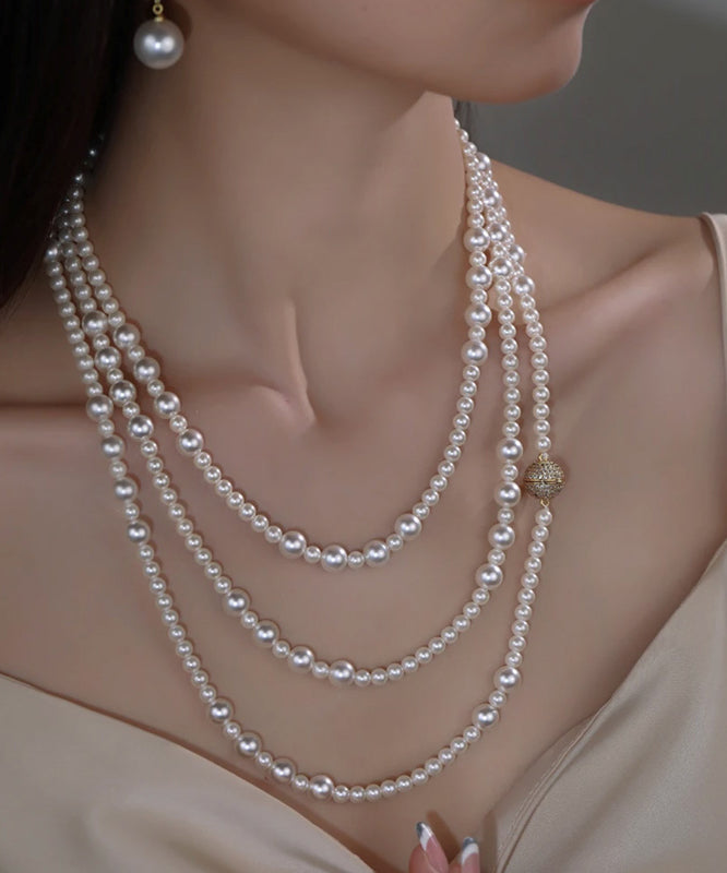 Boho White Multilayer Pearl Graduated Bead Necklace