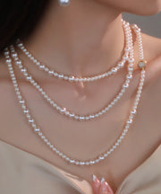 Boho White Multilayer Pearl Graduated Bead Necklace