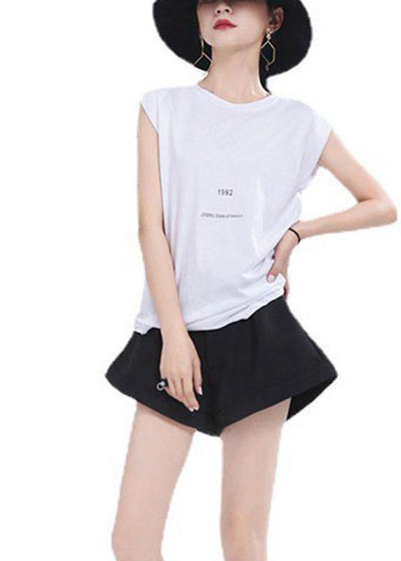 Boho White O-Neck Graphic Summer T Shirt Sleeveless - SooLinen