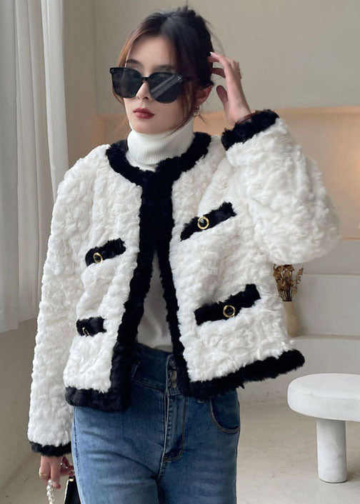 Boho White O-Neck thick Faux Fur Jackets Winter