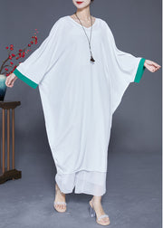 Boho White Oversized Patchwork Silk Dresses Batwing Sleeve