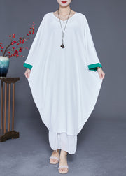Boho White Oversized Patchwork Silk Dresses Batwing Sleeve