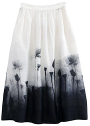 Boho White Print A Line Fall Linen Skirts - SooLinen