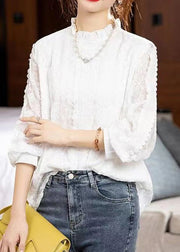 Boho White Ruffled Hollow Out Patchwork Lace Top Fall
