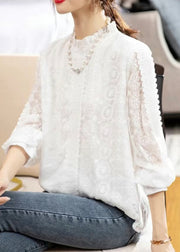 Boho White Ruffled Hollow Out Patchwork Lace Top Fall