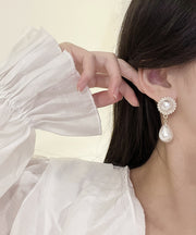 Boho White Sterling Silver Pearl Water Drop Drop Earrings
