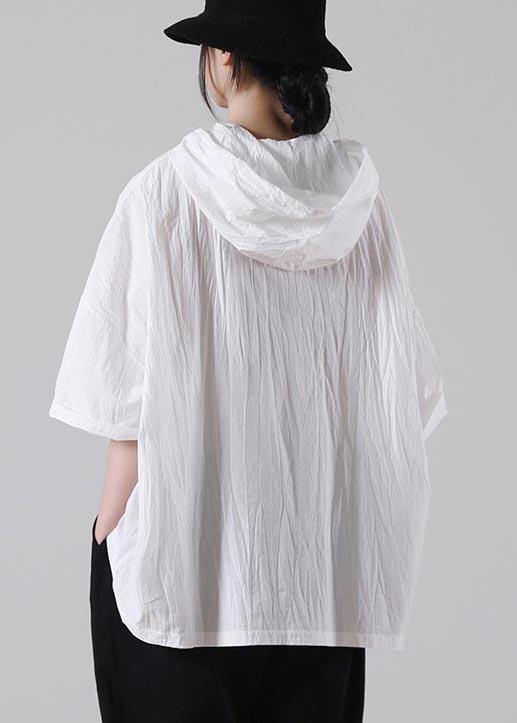 Boho White hooded Cotton Tops Summer - SooLinen