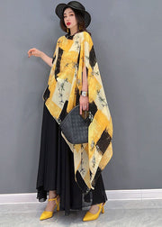 Boho Yellow Asymmetrical Print Chiffon Tops And Skirts Two Piece Outfit Summer