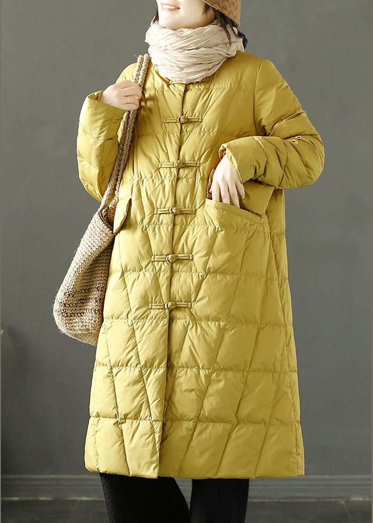 Boho Yellow Chinese Button Oriental Fine Cotton Filled Witner Coat