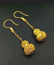 Boho Yellow Copper Overgild Hollow Out Gourd Drop Earrings