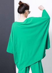 Boho green Irregular Design T-Shirt Elegant cotton Pleated Solid Color clothes - SooLinen