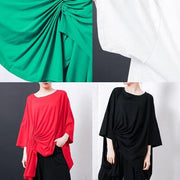 Boho green Irregular Design T-Shirt Elegant cotton Pleated Solid Color clothes - SooLinen