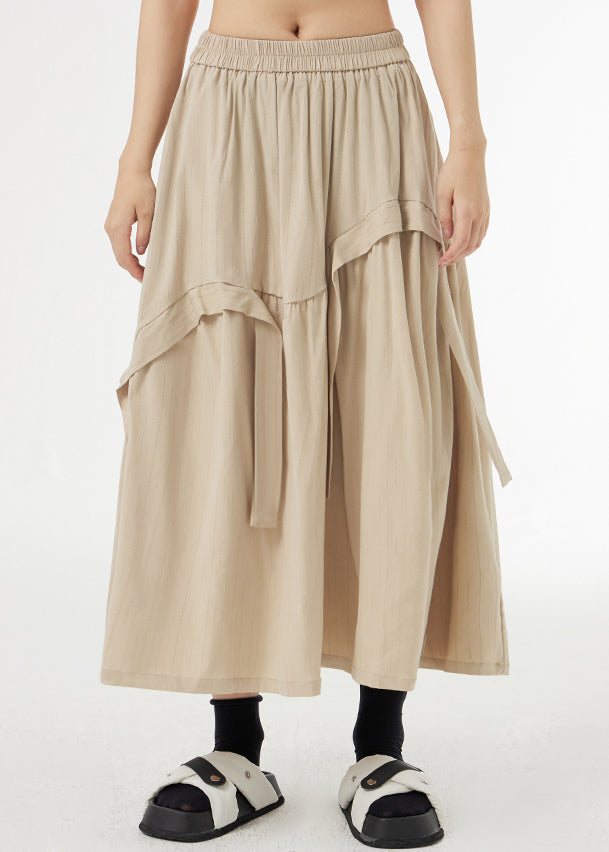 Boutique Apricot Asymmetrical Pockets Patchwork Silk Cotton Skirts Summer