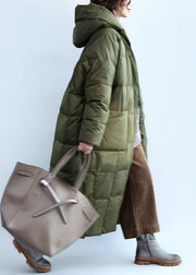 Boutique Army Green Hooded Zippered Pockets Duck Down Puffer Coat Winter