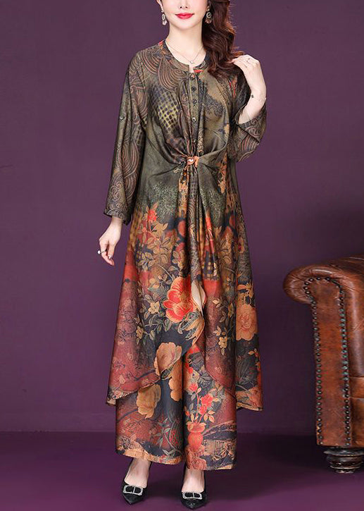 Boutique Asymmetrical Design Wrinkled Print Silk Two Pieces Set Summer