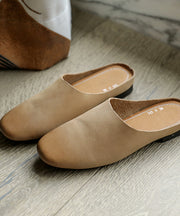 Boutique Beige Cowhide Leather Upper Slide Sandals For Women