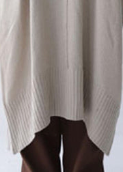 Boutique Beige High Neck Oversized Knit Sweater Dress Spring