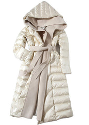 Boutique Beige Hooded Patchwork Duck Down Down Fake Two Piece Coats Winter
