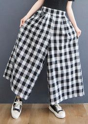 Boutique Big grid High Waist Wide Leg Pants Summer Cotton Linen - SooLinen
