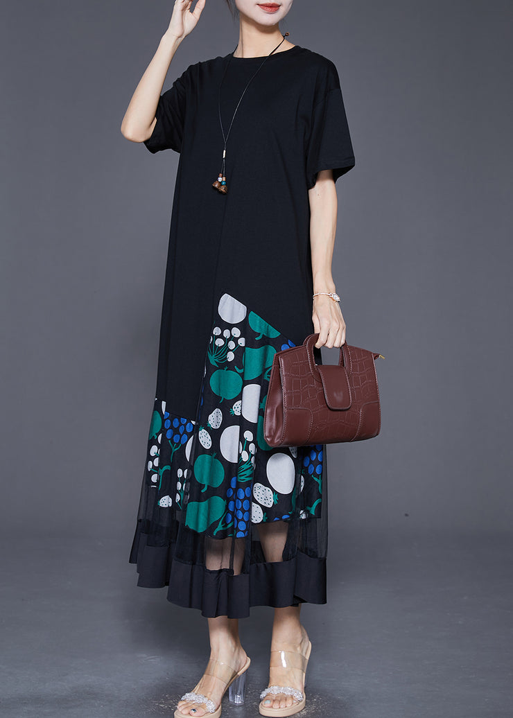 Boutique Black Asymmetrical Patchwork Hollow Out Cotton Long Dress Summer
