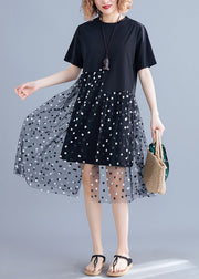 Boutique Black Asymmetrical Tulle Patchwork Cotton Dresses Summer
