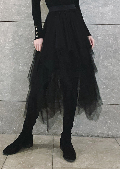 Boutique Black Asymmetrical fashion tulle Skirts Spring