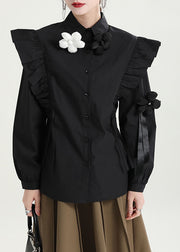 Boutique Black Butterfly Sleeve button Peter Pan Collar Floral shirt