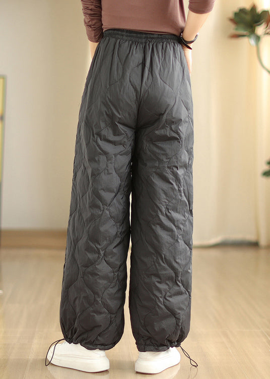 Boutique Black Cinched Pockets Fine Cotton Filled Pants Winter