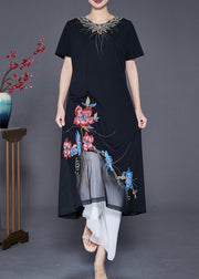 Boutique Black Embroidered Floral Patchwork Tulle Cotton Vacation Dresses Summer