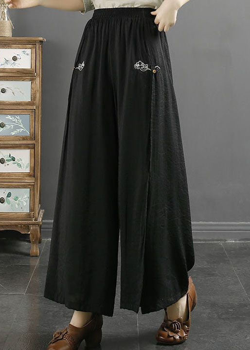 Boutique Black Embroidered Patchwork Cotton Pants Skirt Summer