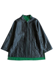 Boutique Black Green side open low high design Stand Collar Wear on both sides Silk Coats Spring