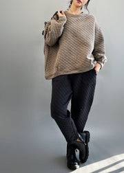 Boutique Hose mit elastischer Taille, Karomuster, feiner Baumwolle, schwarz, grau, Winter